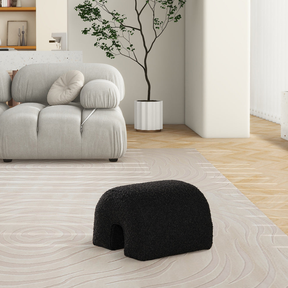 Bridge 16" Arched Upholstered Footstool Ottoman, Ebony Black Boucle