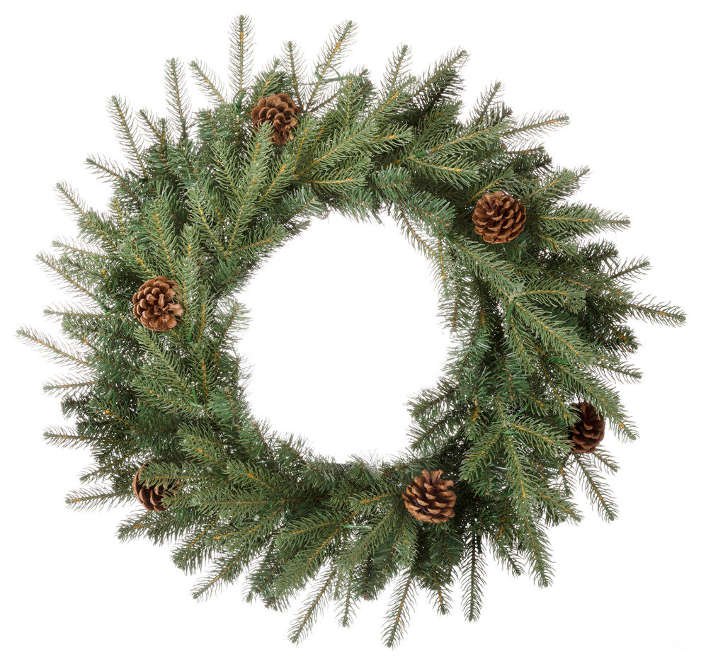 24"D Pre-Lit Greenery Pine Cone Christmas Wreath With Warm White LED Light