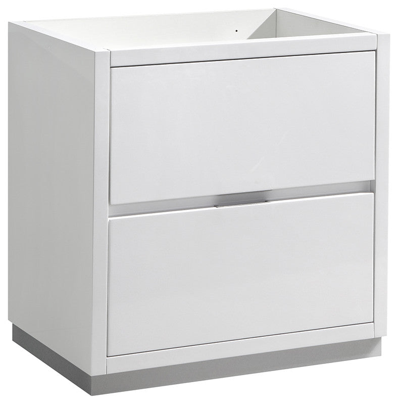 Valencia Free Standing Modern Bathroom Cabinet, Glossy White, 30"