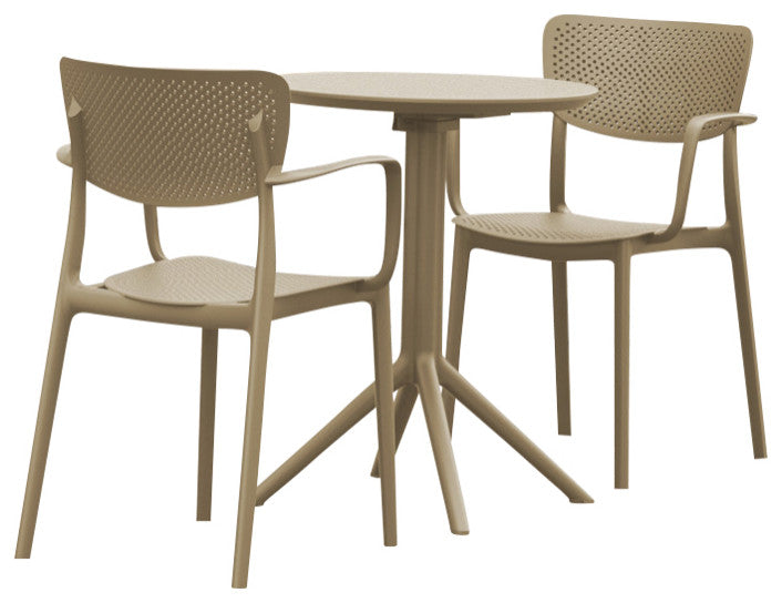 Loft Round Bistro Set 3 Piece With 24" Table Top Taupe
