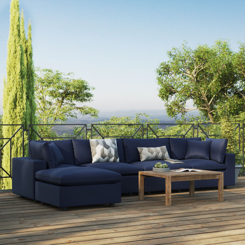 Modular Lounge Sectional Deep Sofa Set, Blue Navy, Modern, Outdoor Hospitality
