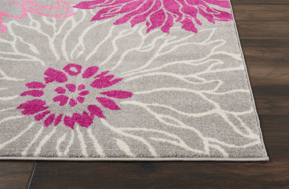 8 x 10 Gray and Pink Tropical Flower Area Rug