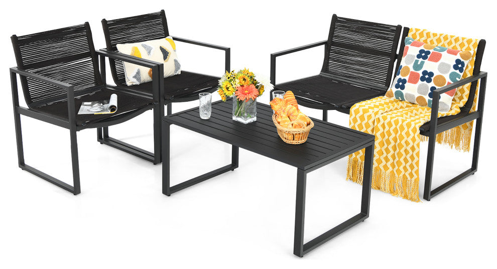 Costway 4PCS Patio Furniture Conversation Set Sofa Loveseat Armrest Garden Deck