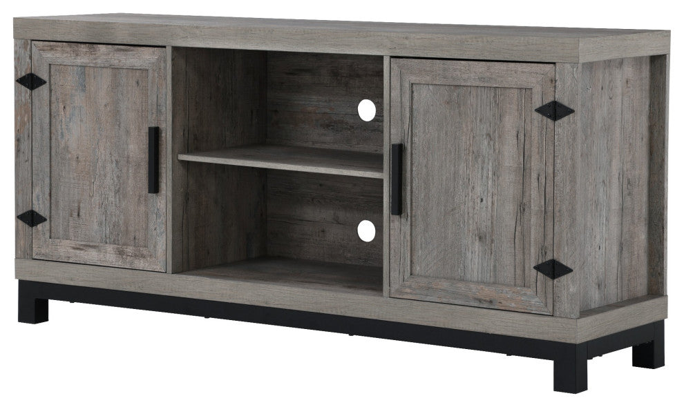 Rustic Gray Classic TV Stand With Adjustable Shelves