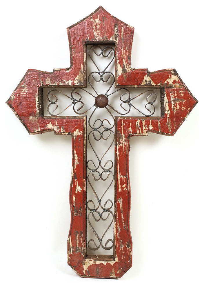 San Antonio Wall Cross-Handmade-Solid Wood-Hand Painted, Red