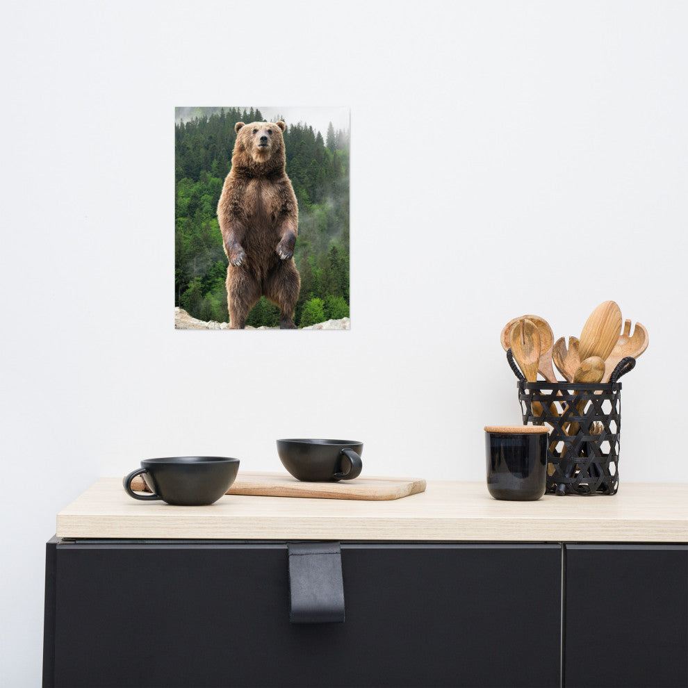 Big Standing Brown Bear On Mountain Top Loose Wall Art Print, 11" X 14"