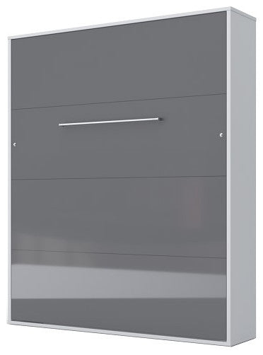 INVENTO Vertical Murphy Bed with LED and Mattress 63x78.7", White/Gray