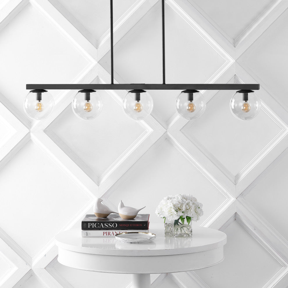 Luca Parisian 45.5" 5-Light Modern Glam Globe Linear LED Pendant, Black/Clear