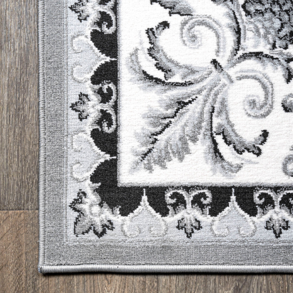 Acanthus French Border, Gray/Cream, 2x10