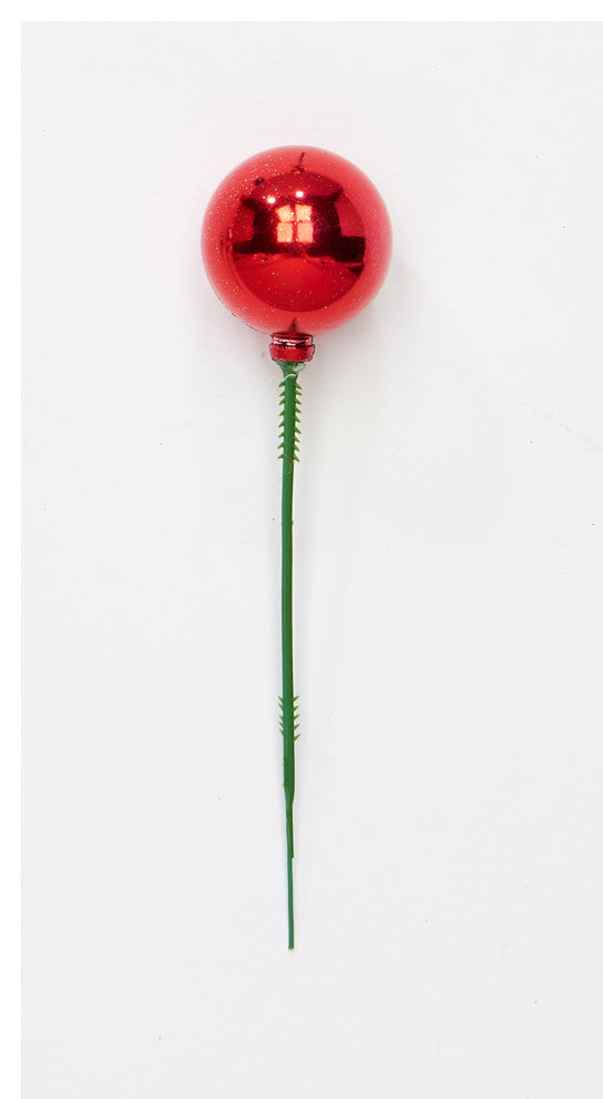 40mm Christmas Plastic Ball Pick, Red  Set Of 24