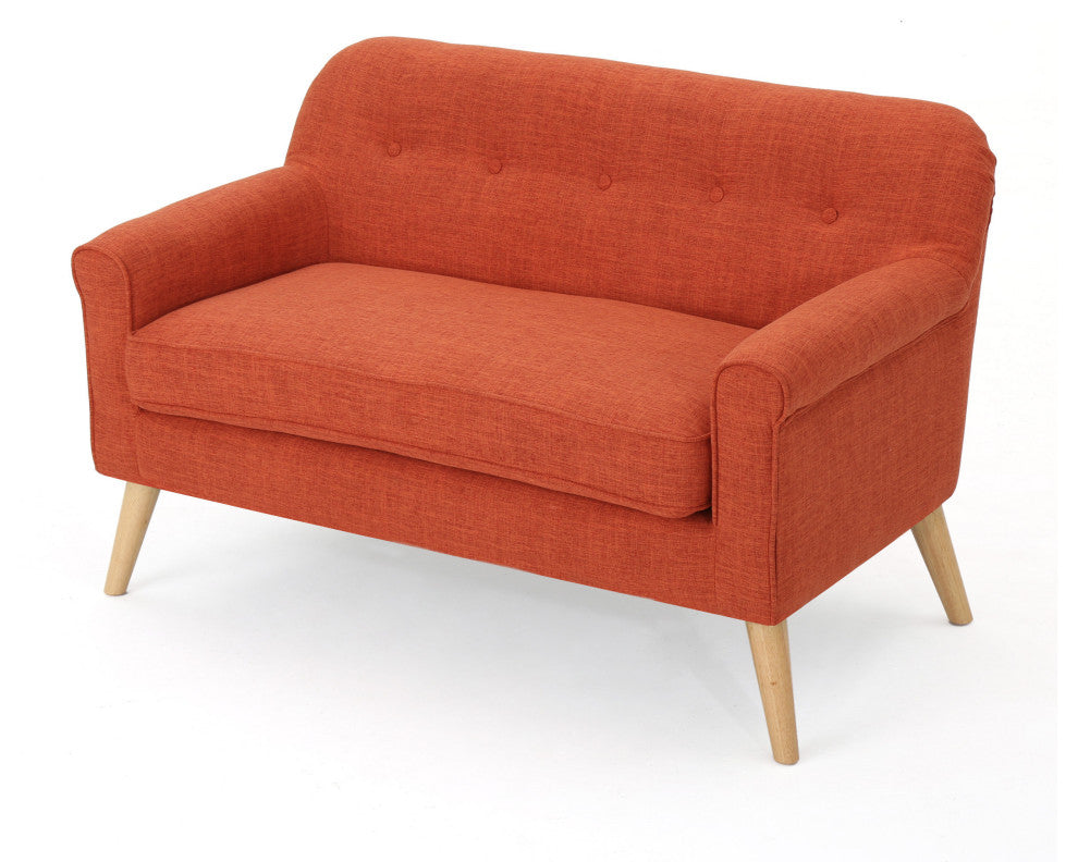 GDF Studio Mia Mid-Century Modern Fabric Loveseat, Muted Orange