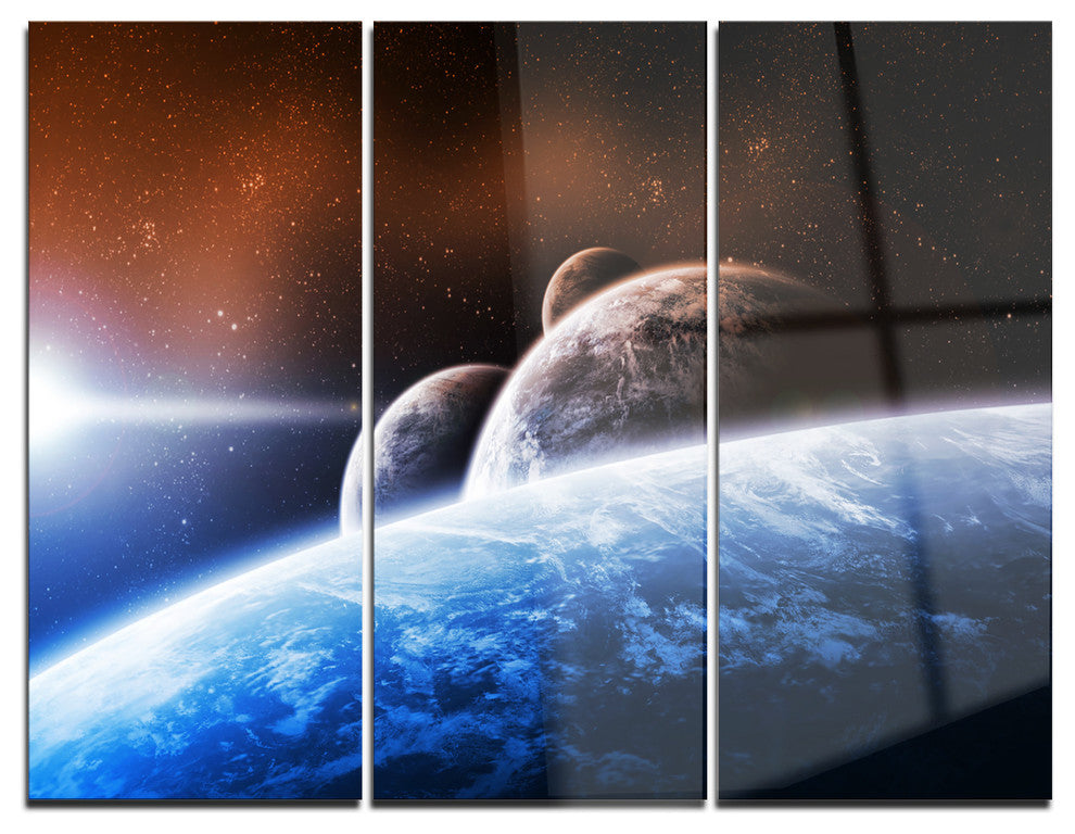"Space Planet Landscape" Digital Glossy Metal Wall Art, 3 Panels, 36"x28"
