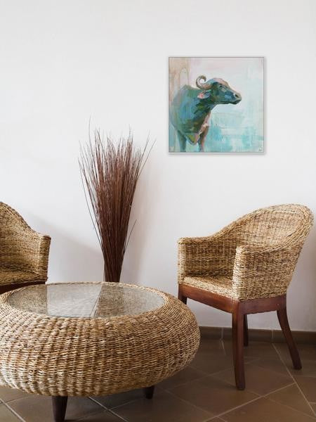 "La Vaca" Floater Framed Painting Print on Canvas, 48"x48"