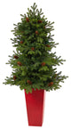 56" Yukon Mountain Fir Faux Xmas Tree W/Lights, Pinecones & Bendable Branches