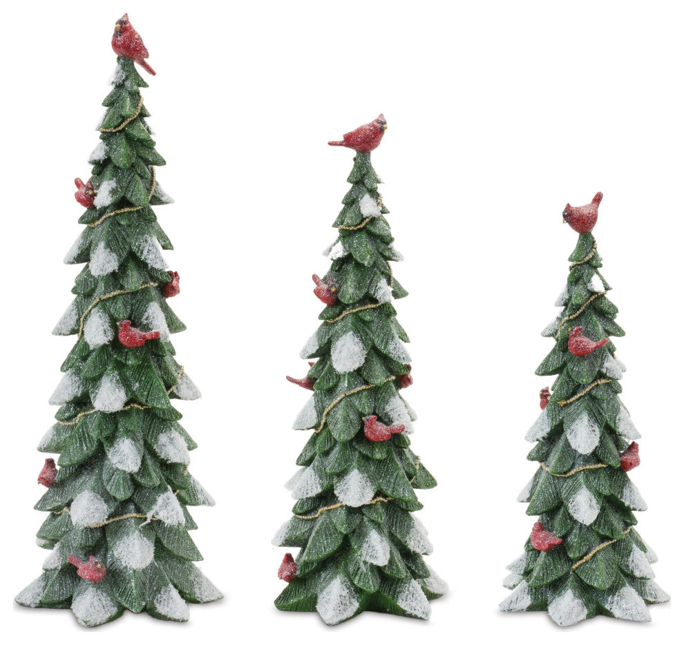 Frosted Cardinal Pine Tree, 3-Piece Set