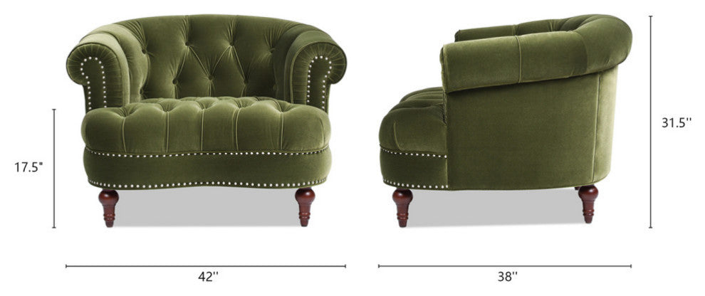 La Rosa 42" Chesterfield Tufted Accent Chair, Olive Green Performance Velvet
