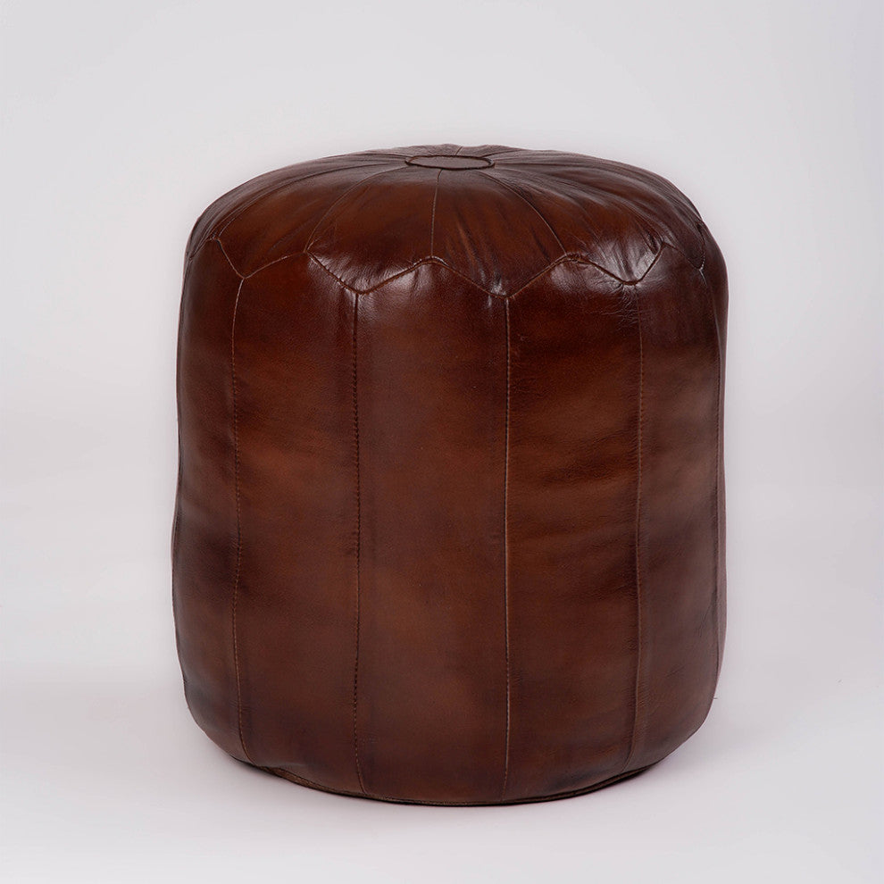Pouf-Solid Handmade Leather Pouf, Floor Pillows and Poufs, 14x14x14