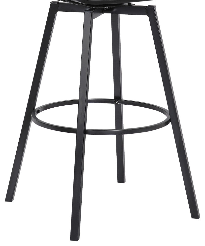 Athena 27" Swivel Black Wood Counter Stool in Gray Faux Leather with Black Metal, 31