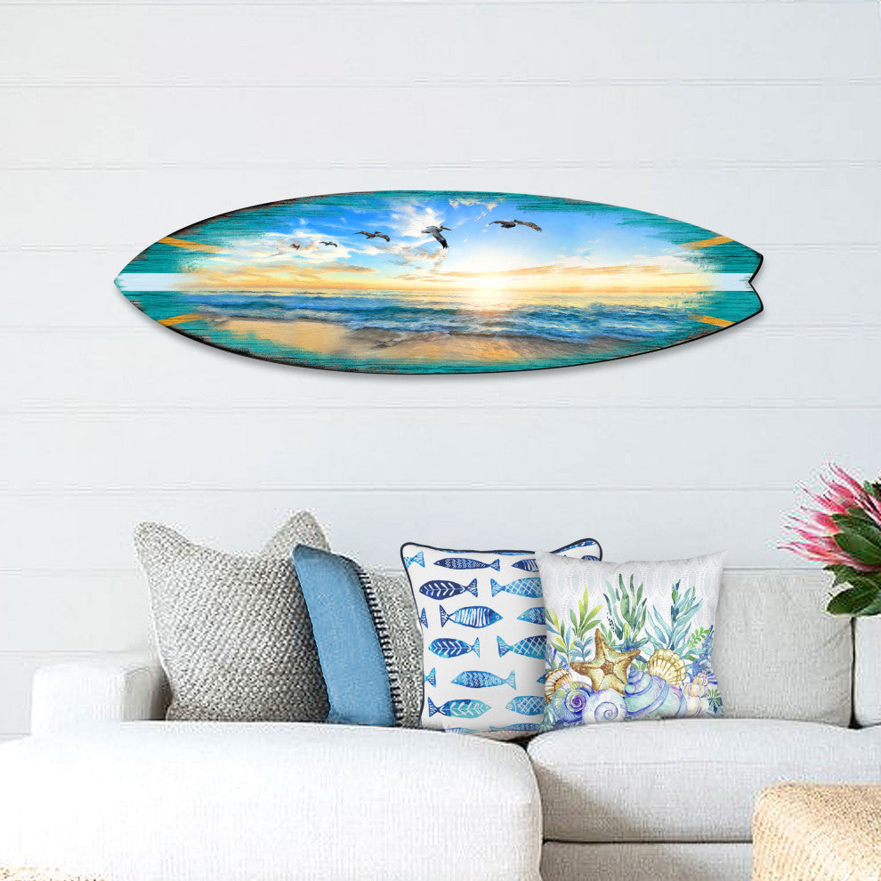 Sunset Surfboard Coastal Door Art, Approximate Size: 48x13.5