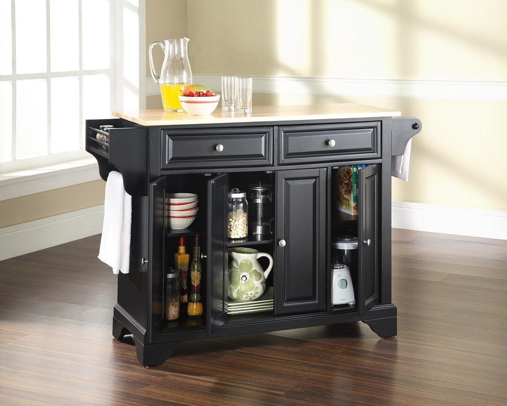 LaFayette Natural Wood Top Kitchen Island, Black Finish