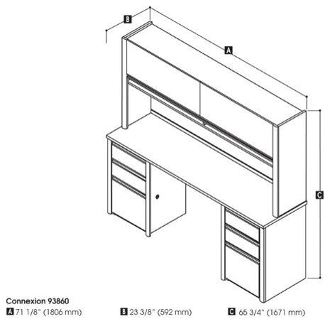 Bestar Connexion Credenza And Hutch, Slate And Sandstone