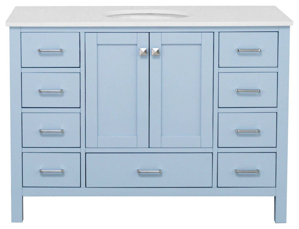 Kitchen Bath Collection Horizon 48" Bathroom Vanity, Powder Blue, Engineered White