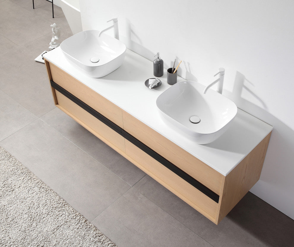 Sintra Wall Mounted Vanity, Whitewash Oak, 72"