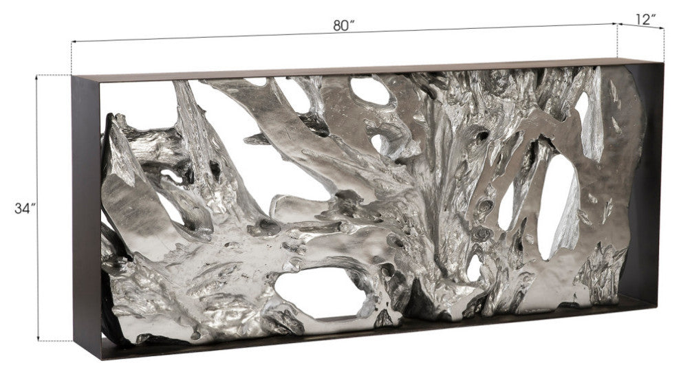 Cast Root Console Table, Iron Frame, Resin, Silver Leaf