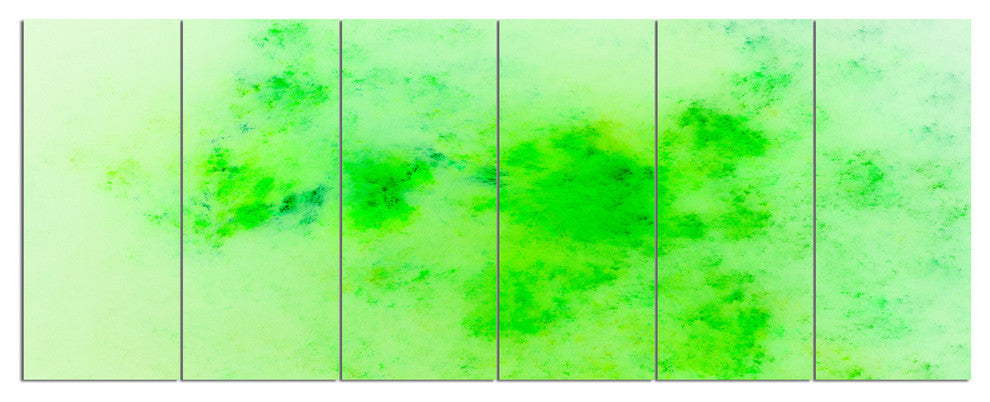 Bright Green Starry Fractal Sky, Abstract Canvas Art Print, 70"x28", 6 Panels
