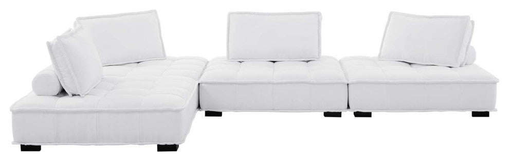 Modular Deep Tufted Sectional Sofa Set, White, Fabric, Modern, Cafe Hospitality