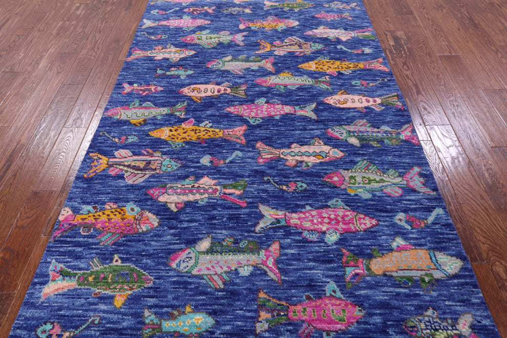 5' 1" X 8' 3" Hand Knotted Gabbeh Fish Design Wool Rug - Q15354