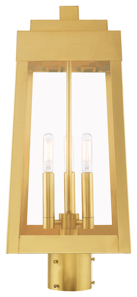 Livex Lighting Satin Brass 3-Light Outdoor Post Top Lantern