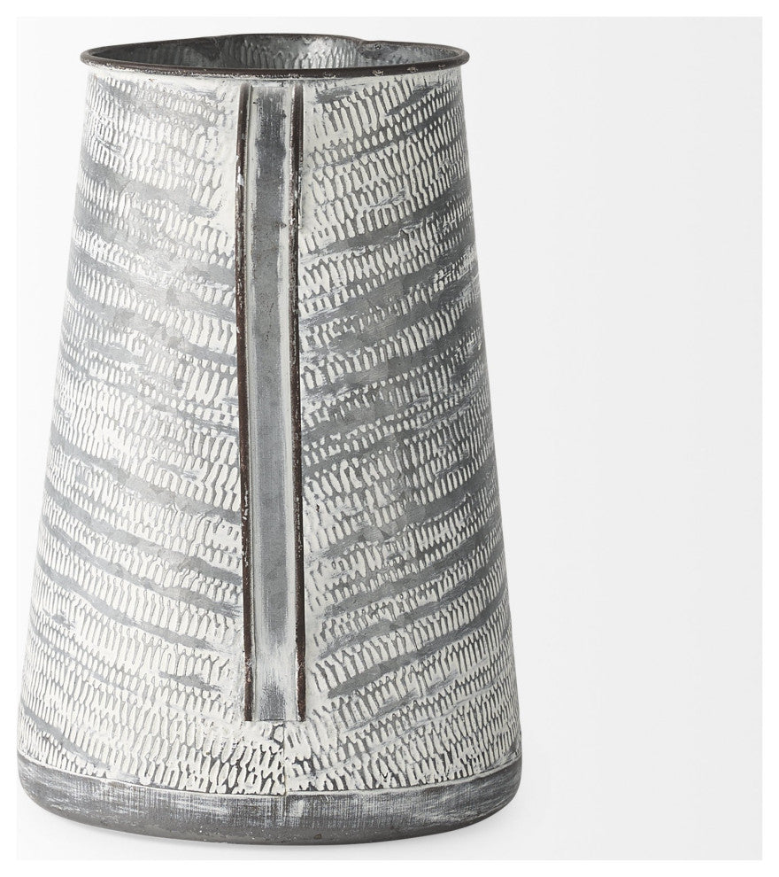 Gray and White Patterned Metal Jug