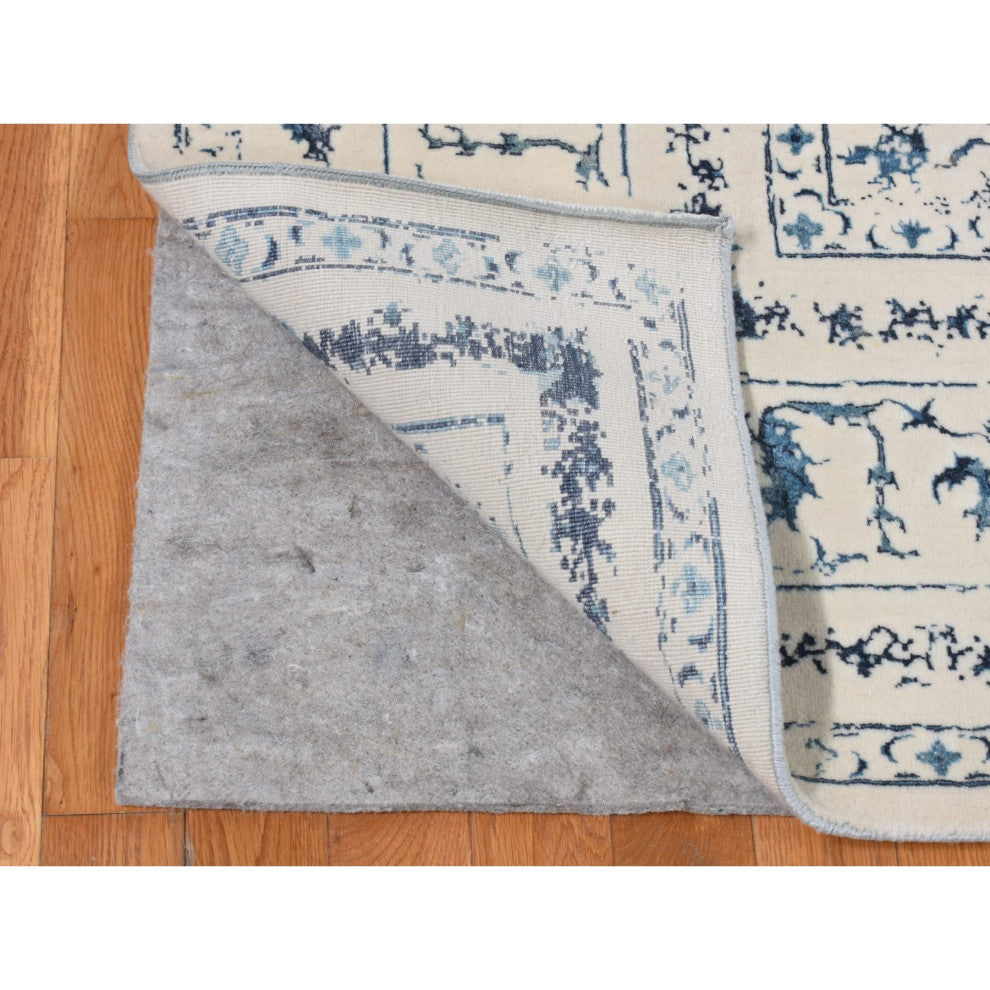 Ivory Modern Broken Design Kashan Wool and Silk Hand Knotted Rug 9'x12'1"