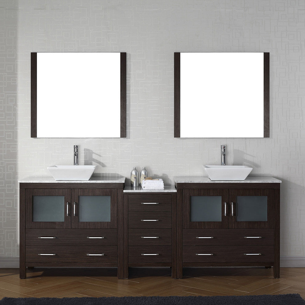 Virtu Dior 78" Double Bathroom Vanity, Espresso With Faucet and Mirrors