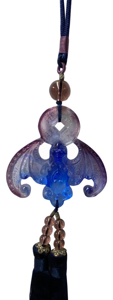 Liuli Crystal Glass Fengshui Fortune Blue Purple Bat Gift Decor Tassel Hws1358