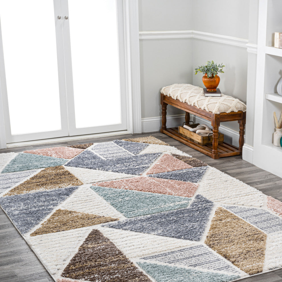 Aileen Geometric Scandi Colorblock Carved Multi 3'x5' Area Rug