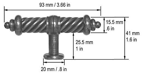 5 Pack Antique Pewter Kitchen Cabinet Flute Knobs 3-3/8 Inch