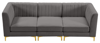 Alina Velvet Upholstered 3-Piece Modular Sofa, Grey