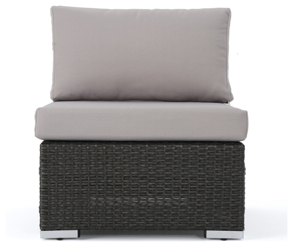 GDF Studio Tammy Rosa Outdoor 5 Seat Wicker Sectional Sofa Set, Gray/Silver