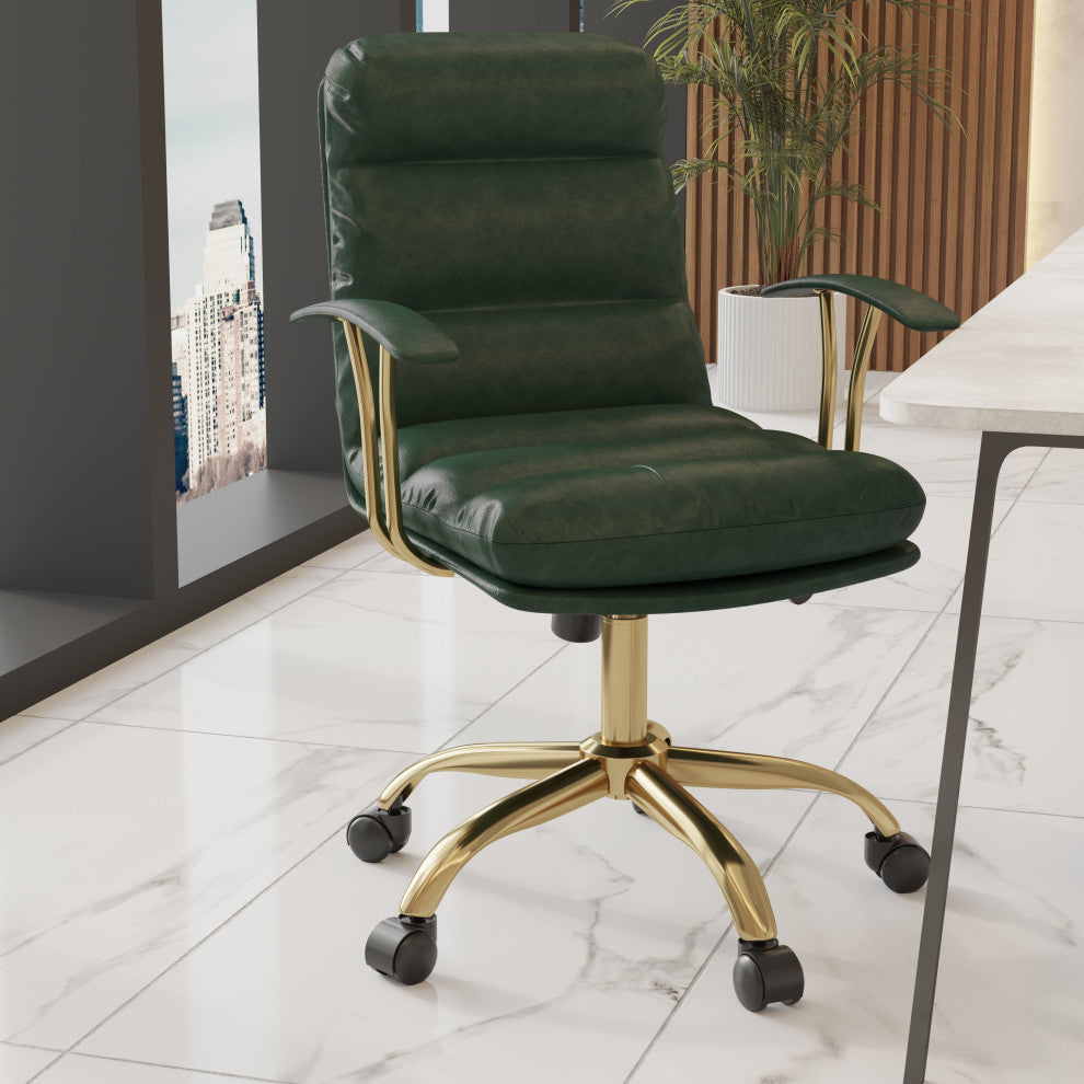 LeisureMod Regina Modern Leather Adjustable Conference Chair, Pine Green