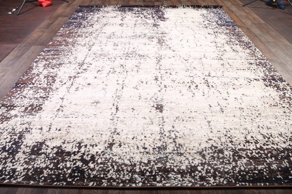 Transitional Distressed Oriental Stripes Area Rug, Beige, 6x9'