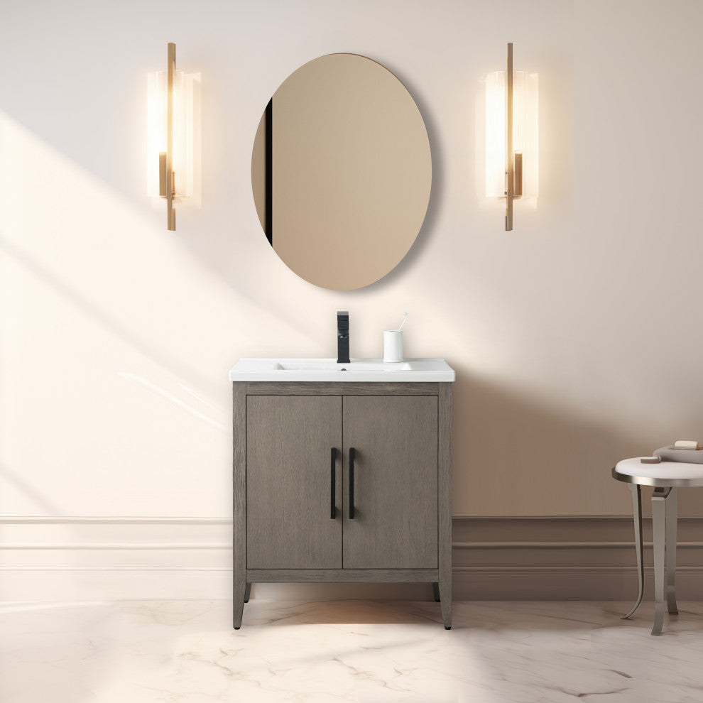 Vanity Art Bathroom Vanity With Sink, Driftwood Gray, 30", Single Sink, Matte Black