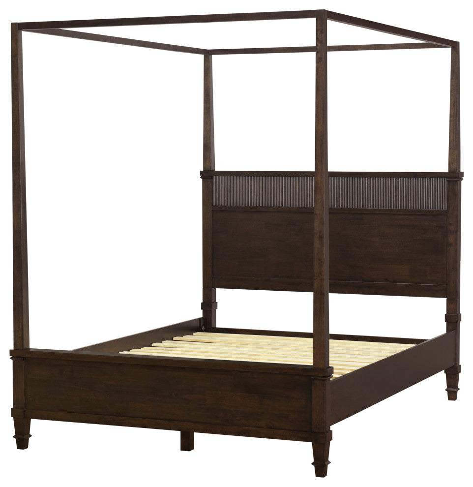 Martha Stewart Kenna Bed, Console Table, Nightstand, Dark Coffee, Bed-Queen Size