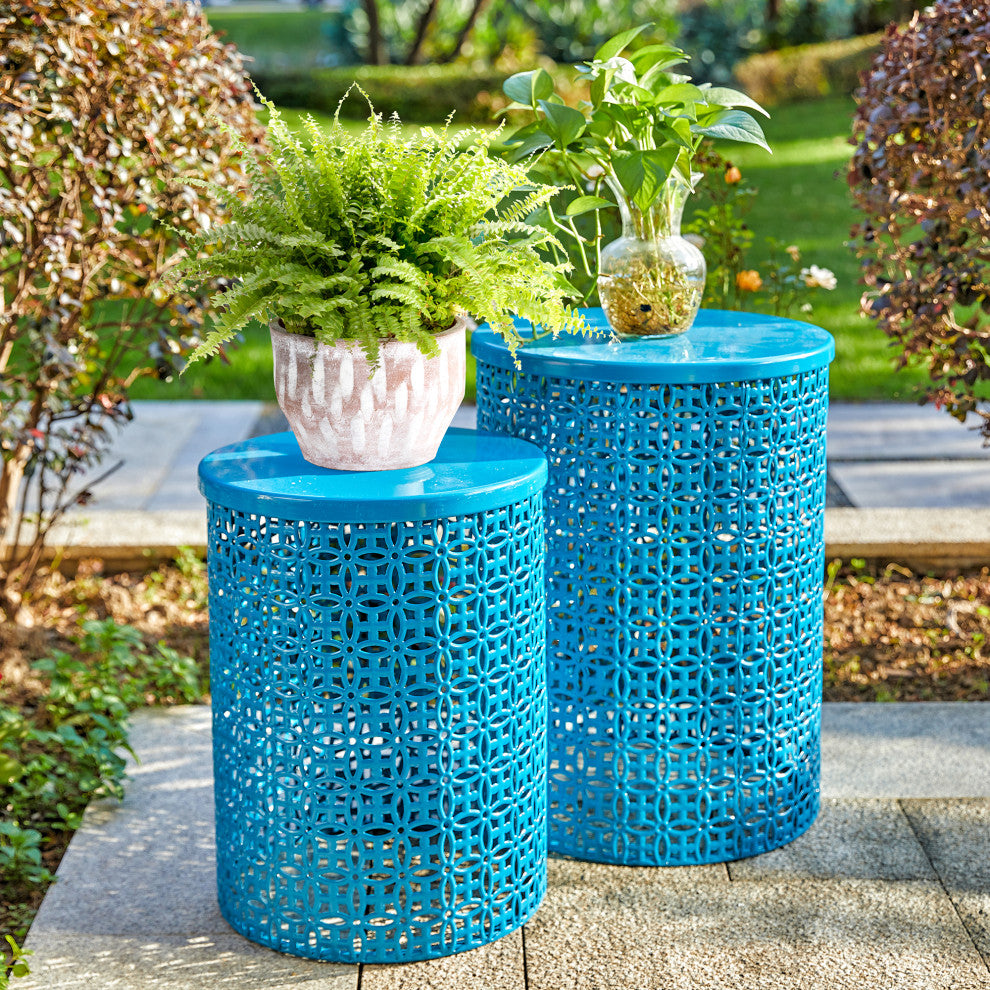 Multi-Functional Metal Garden Stool, 2-Piece Set, Blue