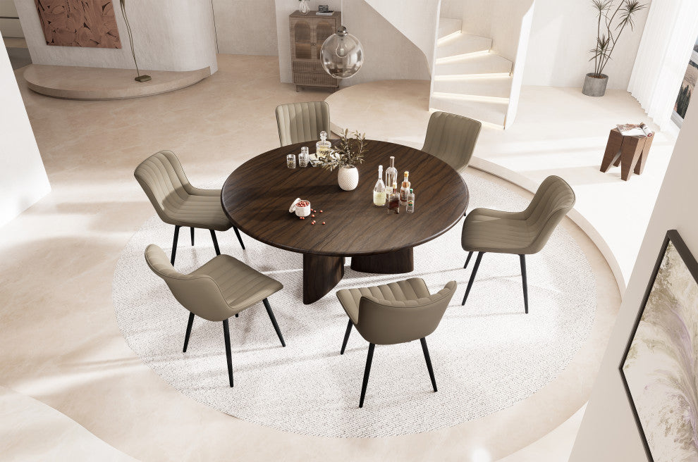 Younike Dining Chair Set of 2, Liner Pattern Faux Leather, Khaki