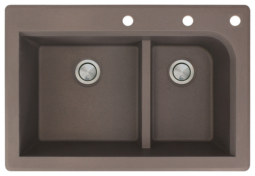 Radius 33" silQ Granite Double Bowl Kitchen Sink with 3 Holes in Espresso