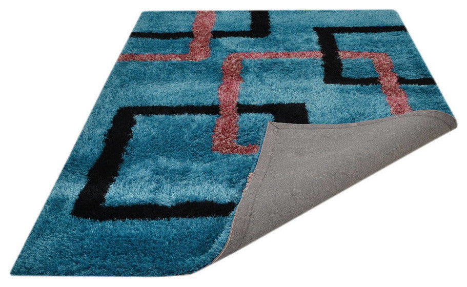 Hand Tufted Oriental Shaggy Geometric Area Rug, Multi, 6x9'