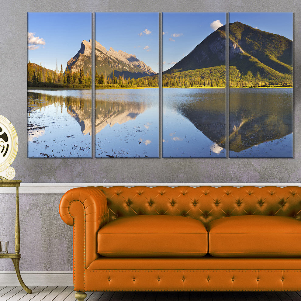 "Vermillion Lakes and Mount Rundle" Landscape Wall Art, 4 Panels, 48"x28"