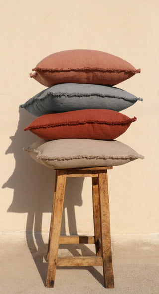 Organic Chic Washed Textured Pillow With Frayed Edges, Taupe